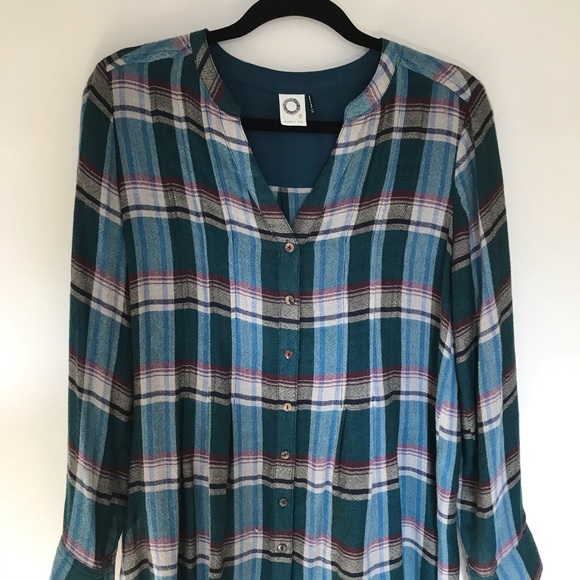 Anthropologie Akemi & Kin Lucie Plaid Green Tunic - Picture 5 of 9